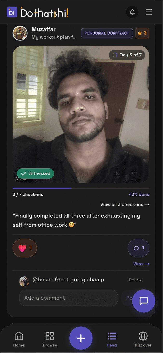 Commitment cards in the Dothatshi feed