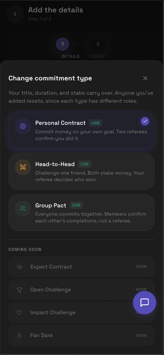 Choosing between Personal Contract, Head-to-Head, and Group Pact